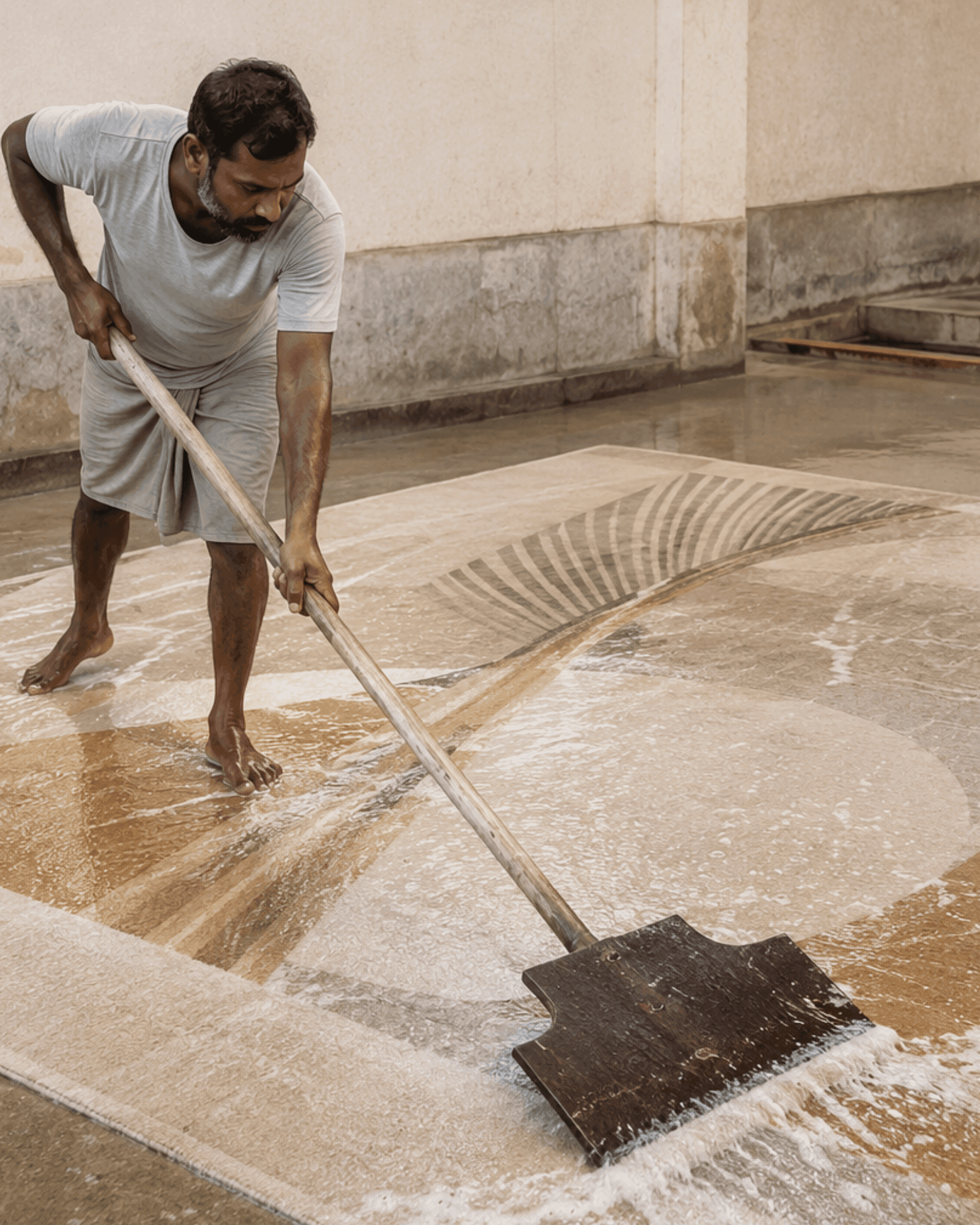 Traditional hand washing and finishing of bespoke rugs