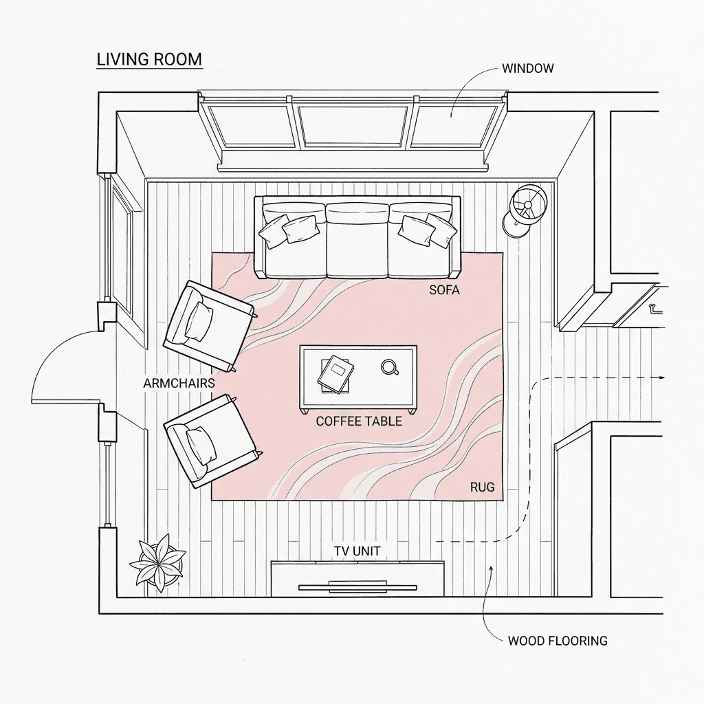 Living room front legs layout